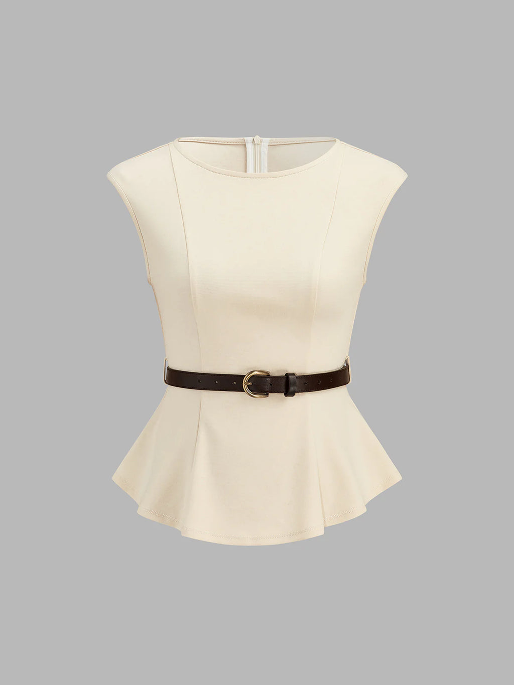 Ensemble élégant : haut péplum ceinturé et jupe midi en satin