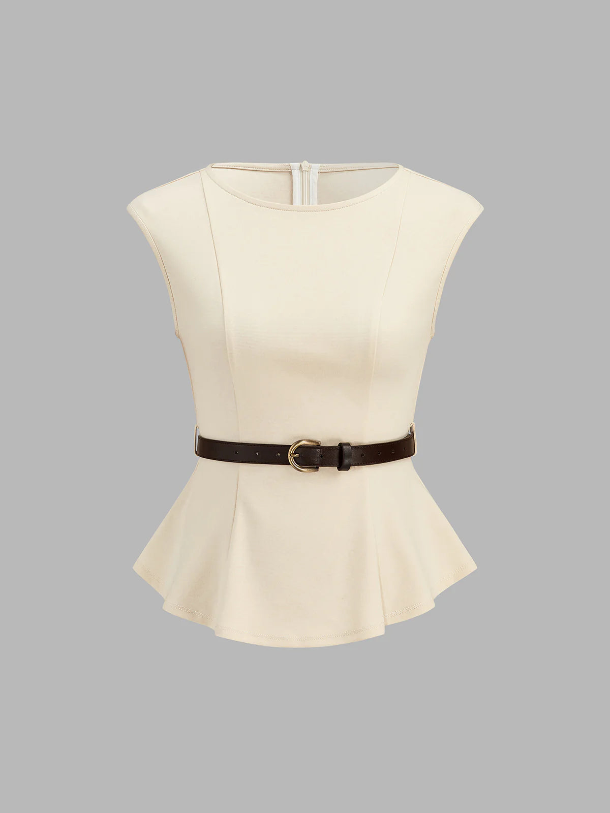 Ensemble élégant : haut péplum ceinturé et jupe midi en satin