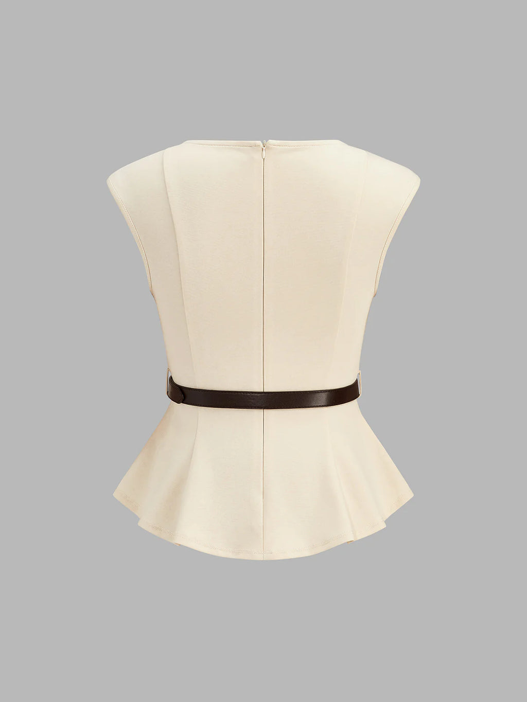 Ensemble élégant : haut péplum ceinturé et jupe midi en satin