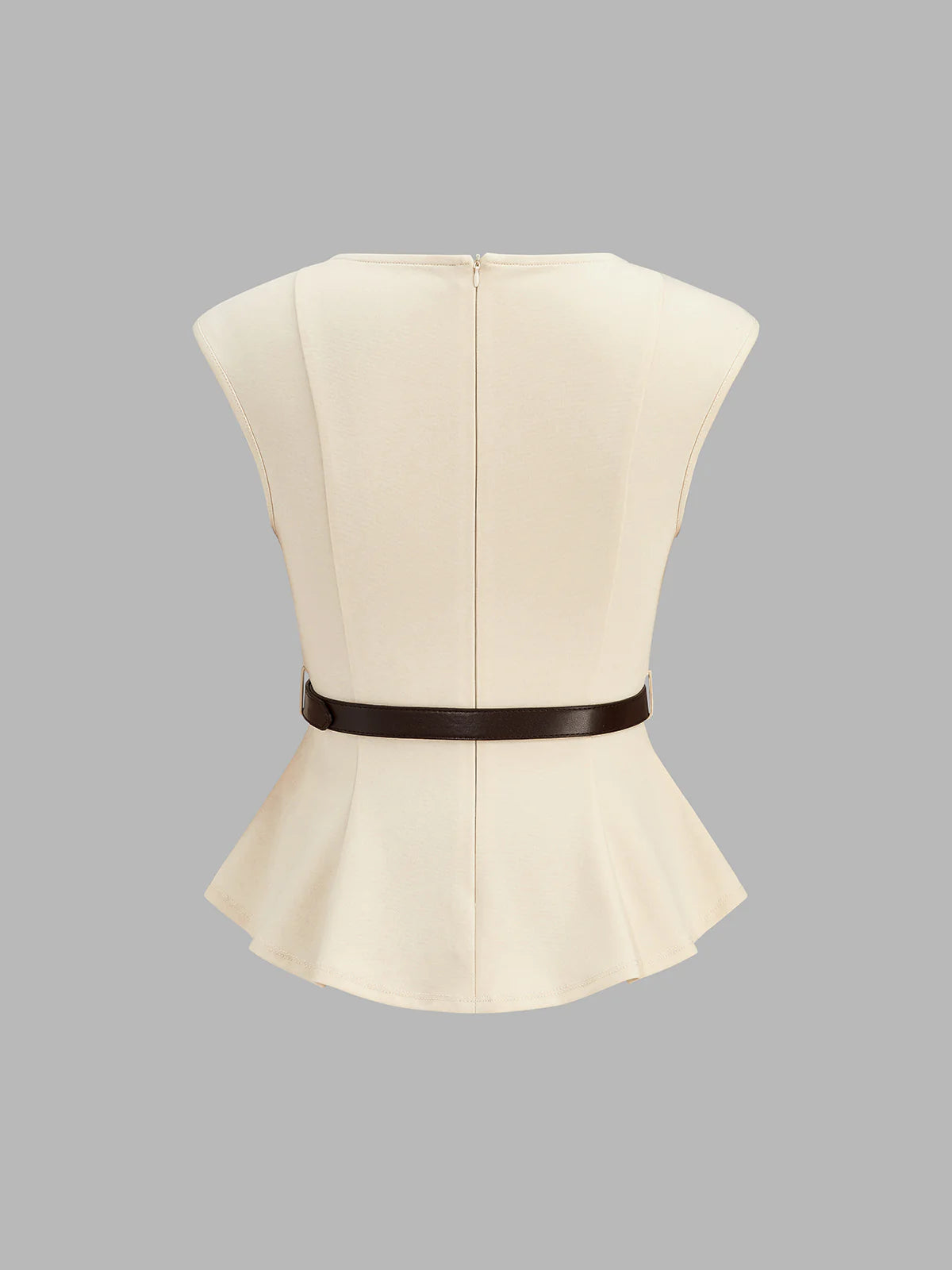 Ensemble élégant : haut péplum ceinturé et jupe midi en satin